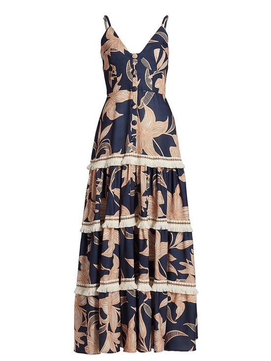 PatBO Dresses & Skirts - Patbo Stargazer Fringe Trim Maxi Dress Size In Navy